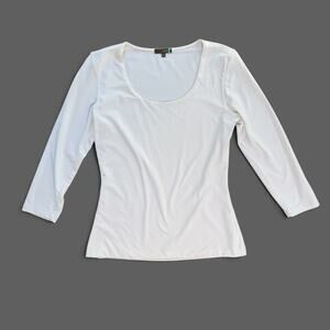 Judy P White Scoop Neck 3/4 Sleeve Stretch Top Womens S Office Workwear